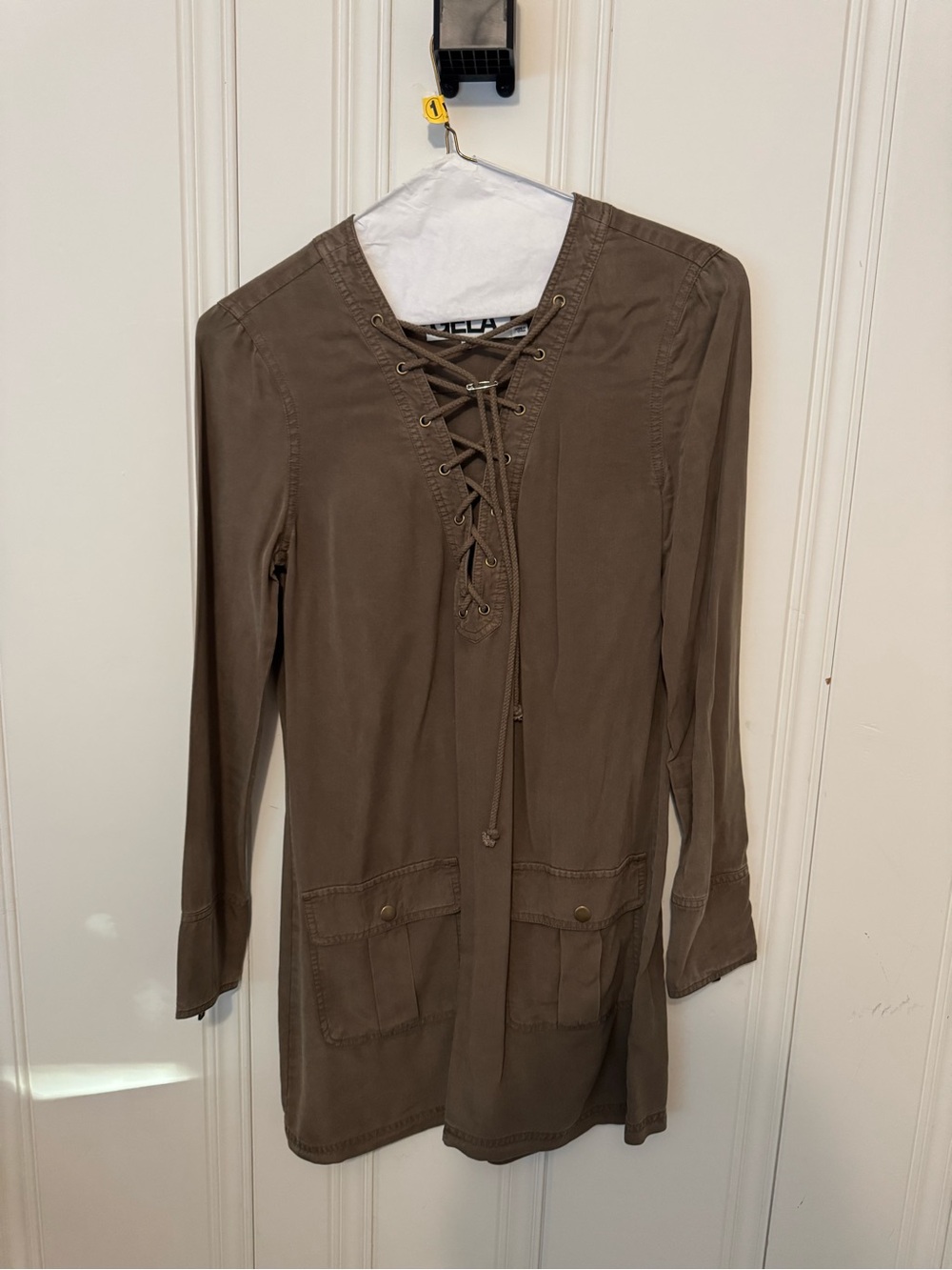 Pam & Gela Taupe Lace-Up Tunic Top